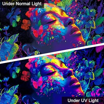 WEBEEDY Blacklight Spring Goddess Tapestry Boho Floral Plants Women Wall Hanging UV Reactive Glow In The Dark Tapestry Neon Blacklight Poster for Bedroom Living Room Gamer Room, 150x130cm