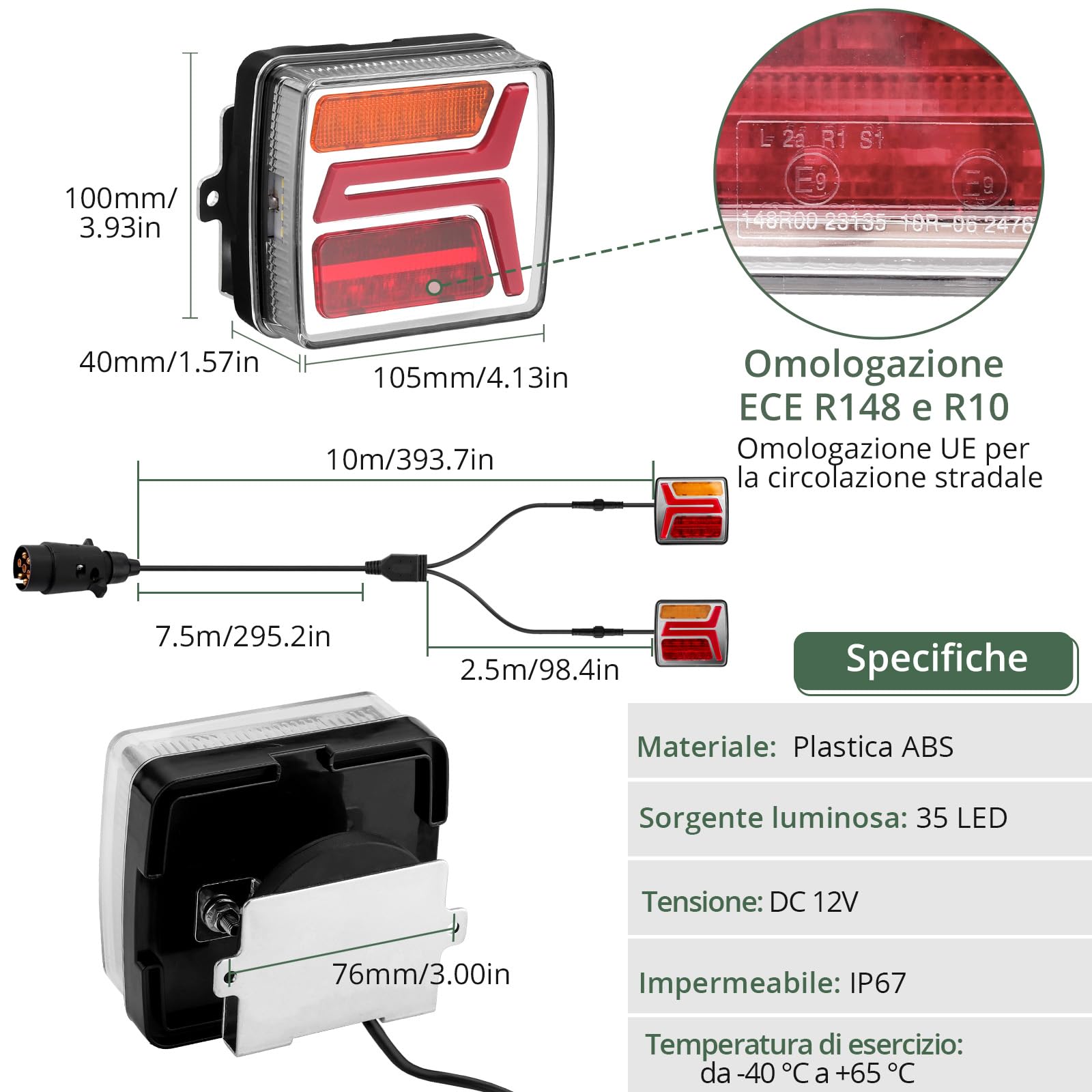 EYPINS Zestaw świateł tylnych z magnesem, 12V LED światła tylne do przyczep z 10m kablem, 7-pinowe oświetlenie przyczepy, światło stopu, kierunkowskazy, oświetlenie tablicy rejestracyjnej dla