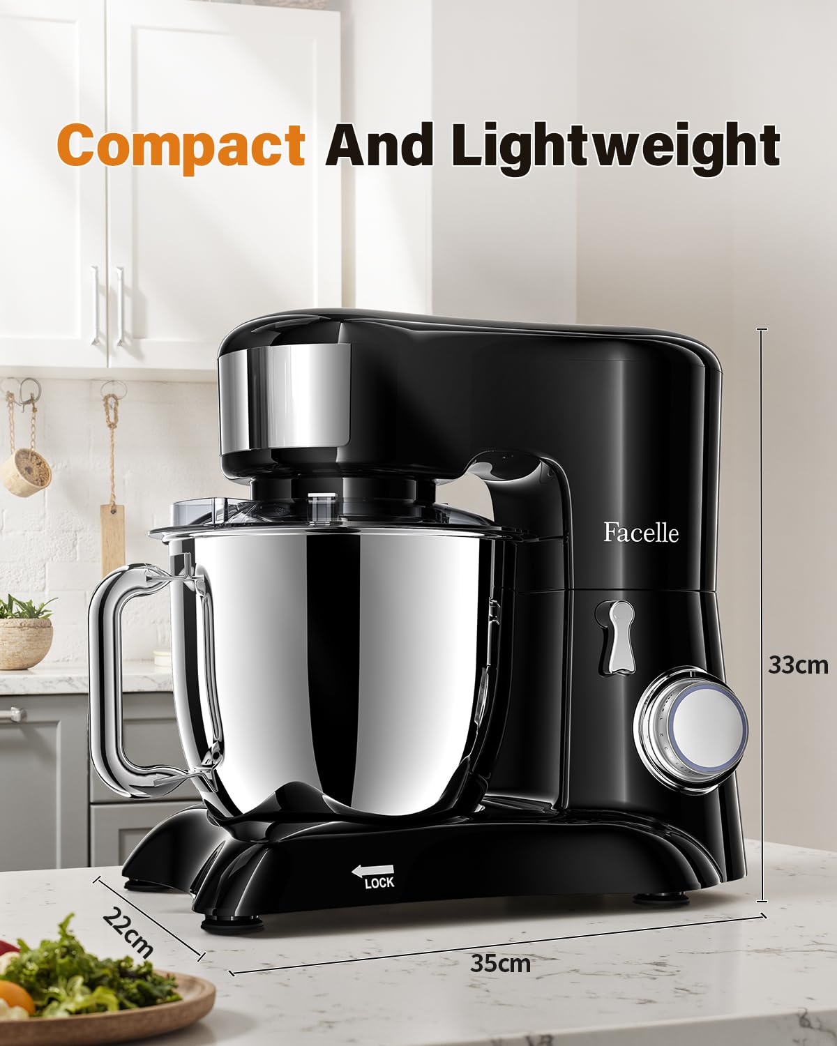 Facelle Robot Patissier, Bol 6,5L en Acier Inoxydable, 1300W Puissant, 10 Vitesses Robot Cuisine, Mixeurs, Batteurs et Robots Multifonctions
