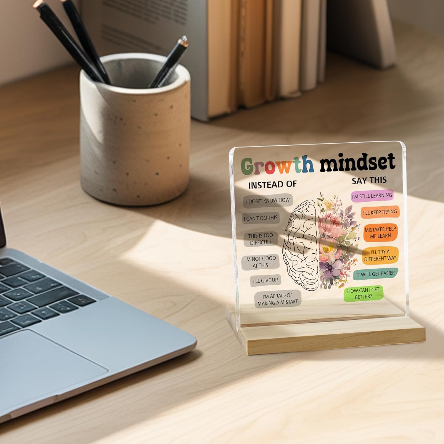 Growth Mindset Inspirational Decor Sign, Positive Affirmations Acrylic Plaque for Home Office Decor - Image 2