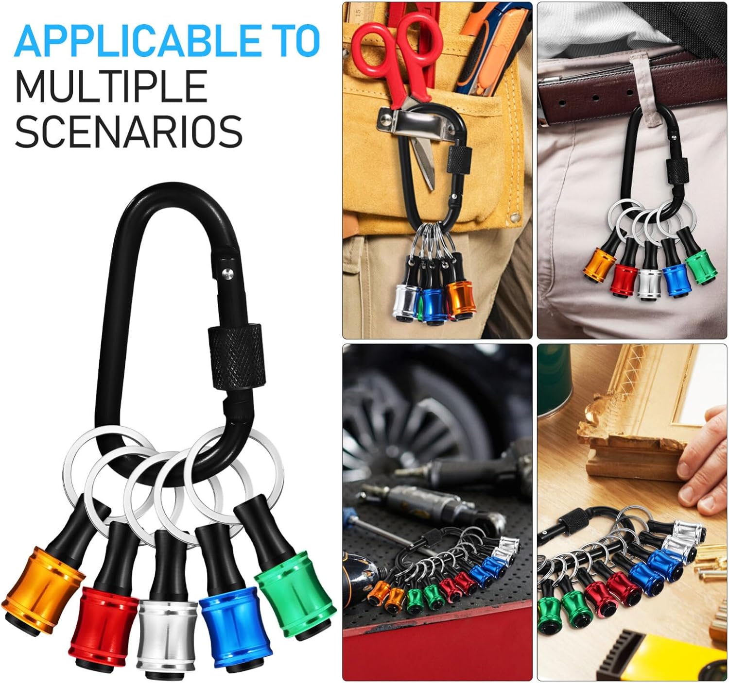 ULTECHNOVO 3sets Drill Bit Holder Extension Bar Portable Keychain Flexible Drill Extensions and Carabiner for Screwdrivers