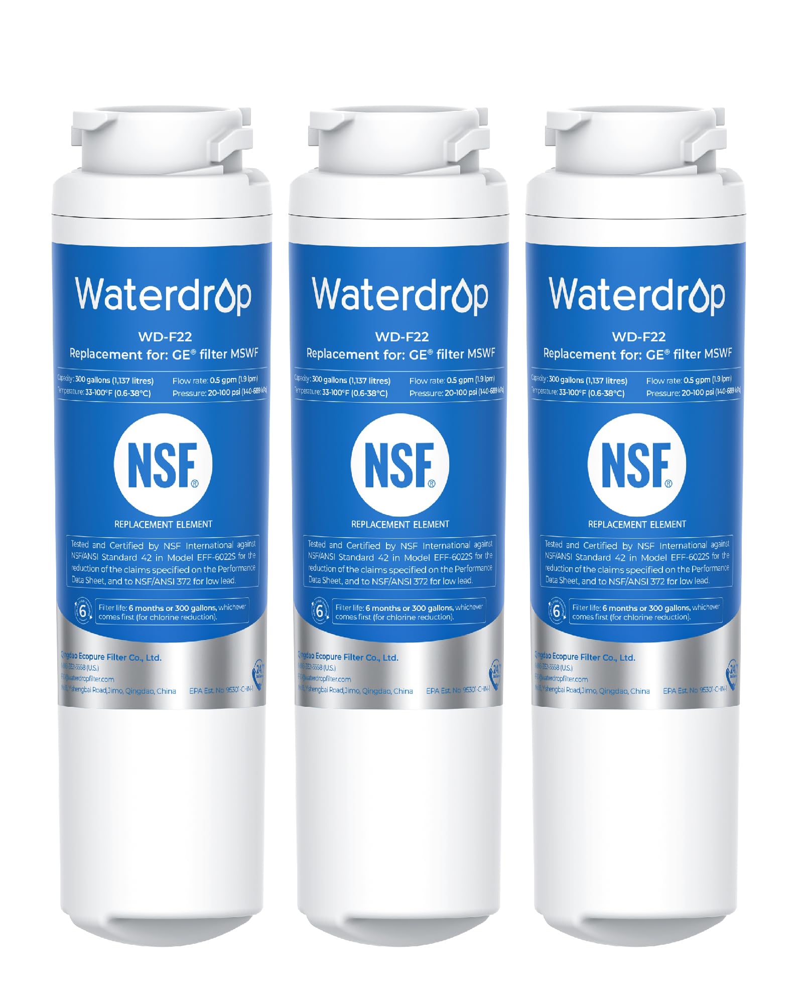 Waterdrop MSWF Replacement Refrigerator Water Filter (3-Pack)