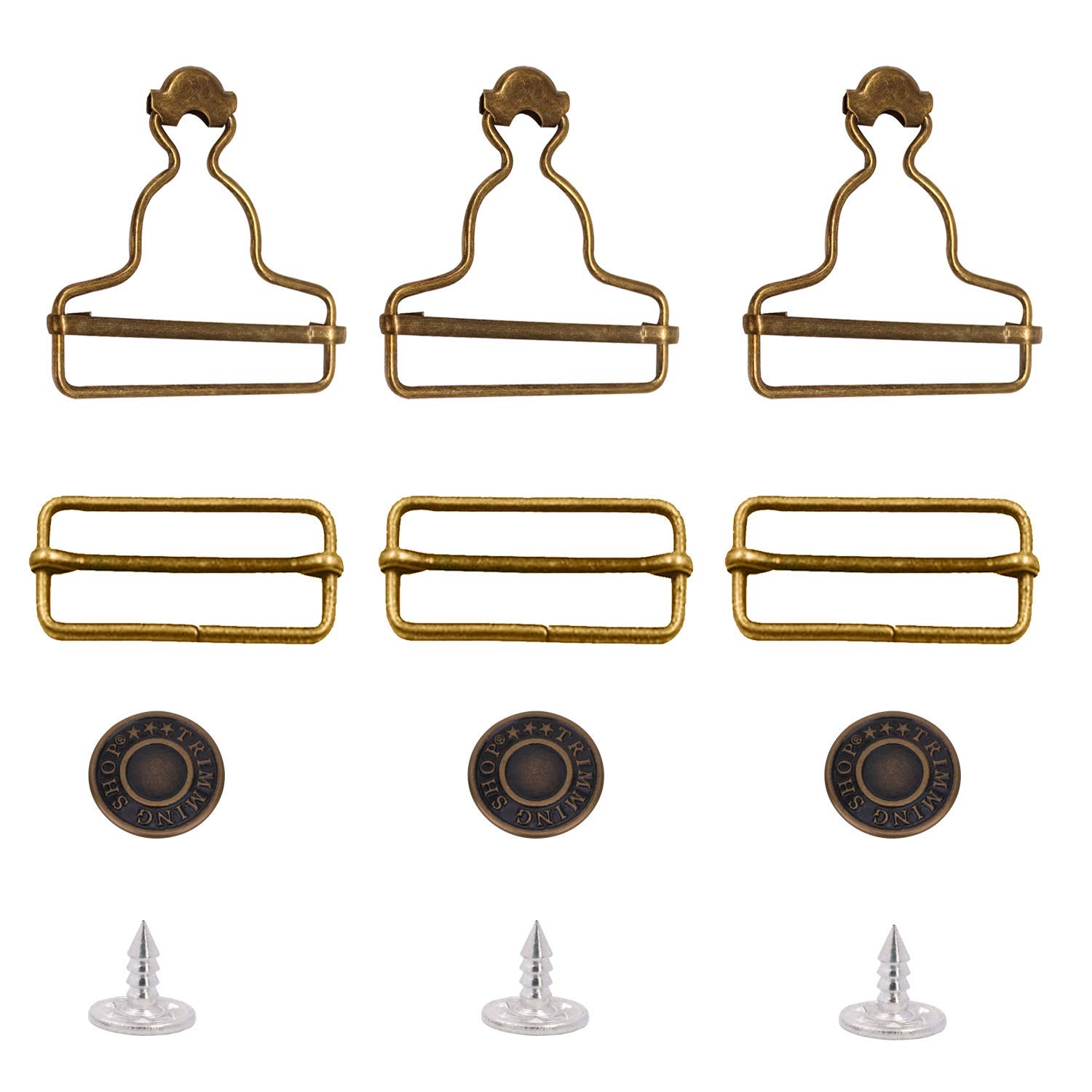 Trimming Shop 40mm Dungaree Buckles Rectangle Tri-Glide Sliders & No-Sew Jean Buttons Adjustable Fasteners for Overalls Suspenders - Image 3