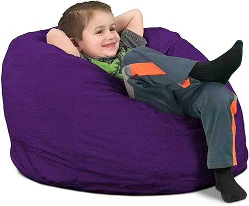ULTIMATE SACK Silla de puf para niños de 30 pulgadas, funda de gamuza púrpura  Tumbona de espuma extragrande, asiento pequeño para el suelo, sofá