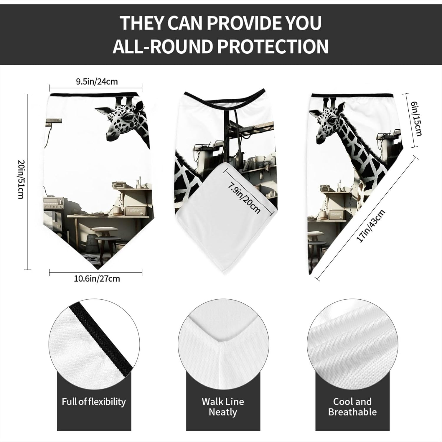 Protection Neck Gaiter Face Cover Giraffe black and white paint Balaclava Scarf Mask, Windproof Breathable Sun Shield for Men Women, Skiing Hiking Cycling Outdoor Sports