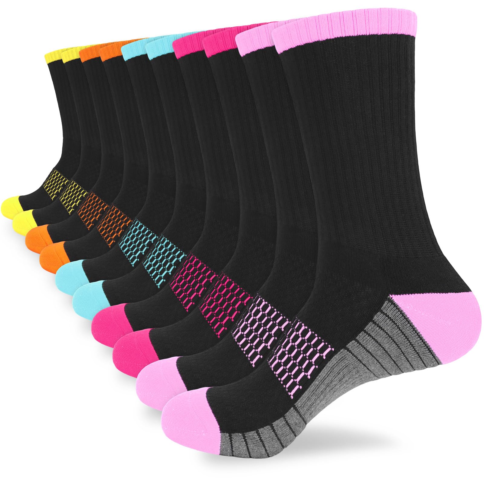 ouhos 5 Pairs Womens Cushion Hiking Walking Work Socks, Anti Blister Thick Winter Thermal Cotton Crew Socks, Warm Sports Socks with Arch Support, UK Size 4-7
