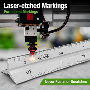 OCM Metric Triangular Engineer Scale Ruler (Proffessional Grade Solid Aluminum) 30 Centimeters Metric Engineering Architectural Mechanical Drafting Ruler - 1:20, 1:25, 1:50 1:75, 1:100, 1:125