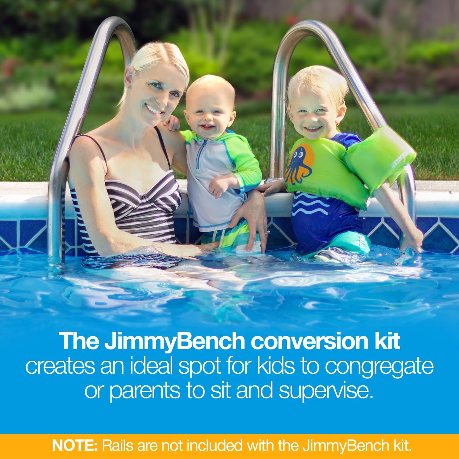 The Jimmy Bench for Inground Pool Ladders (Rails NOT Included/Bench & Hardware Only) - Convert Your Pool Ladder Steps into a Swim-up Bench | Great for Kids, Adults & Pets | Made in USA | White