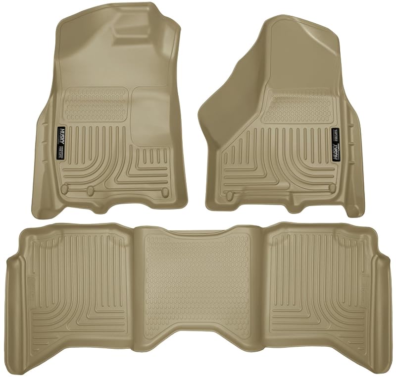 Tapetes automotivos Weatherbeater Husky Liners para Ram 1500, 2500 e 3500 Crew Cab, bege, dianteiros e 2ª fileira, 3 peças 99003