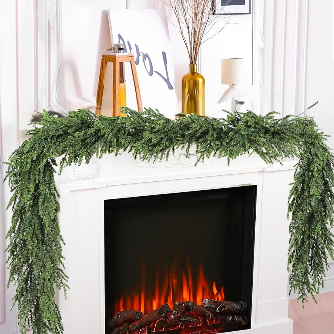 12FT?2 * 6FT? Christmas Garland, Real Touch Norfolk Pine Garland, Realistic Artificial Evergreen Garlands for Mantle, Table, Fireplace, Indoor, Outdoor Winter Xmas Decoration, Holiday Decor Green-17