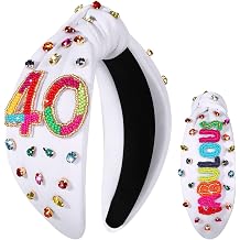 boderier FABULOUS 40 Birthday Headband for Women, White Wide Knotted Headband with Crystal Embellished 40th Birthday Decorations, Birthday Gifts for Women