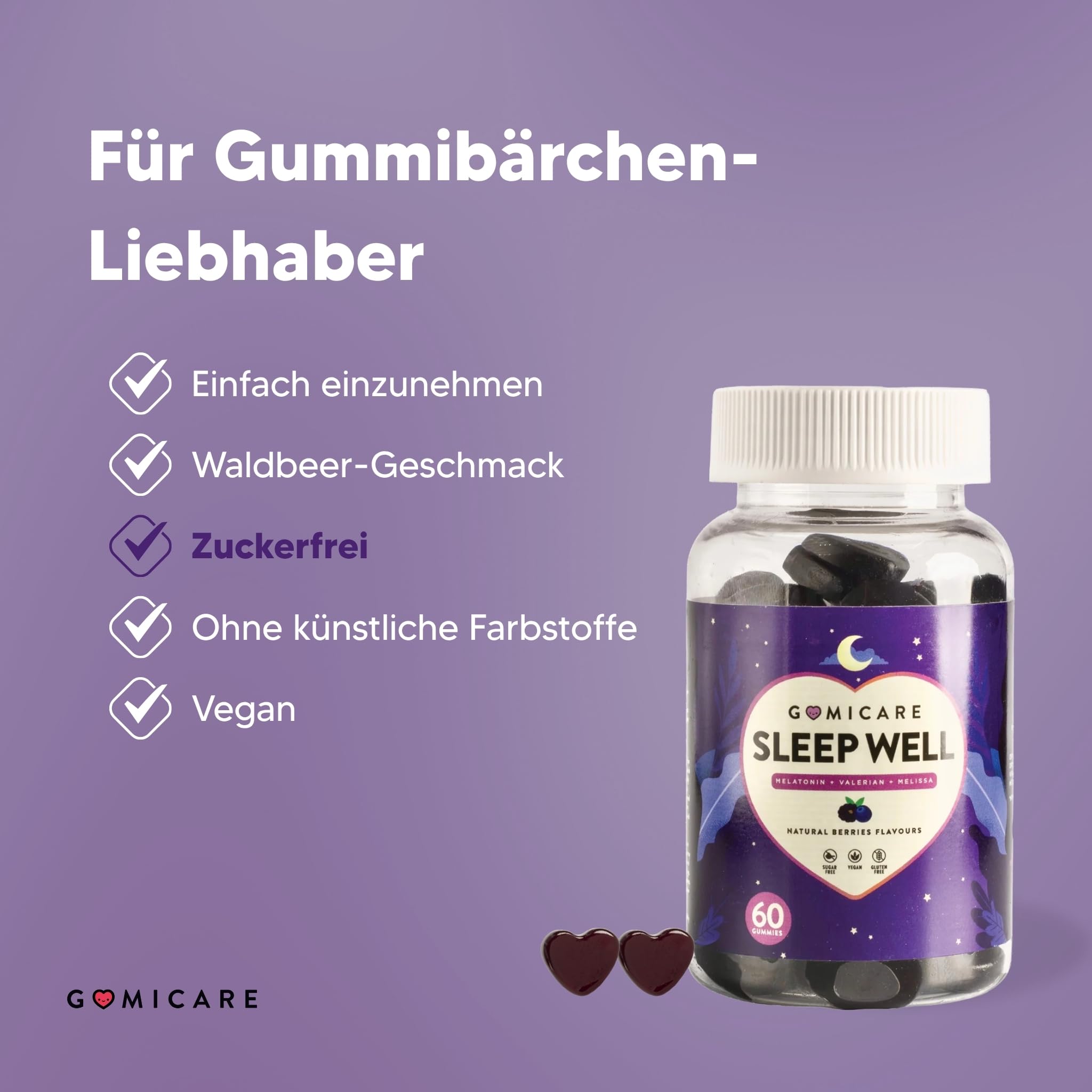 Melatonin Gummies - Melatonin, Vitamin B6, Melissen- Und Baldrianextrakten - 60 Gummies - Zuckerfrei - Vegan - Gluten Und Laktosefrei