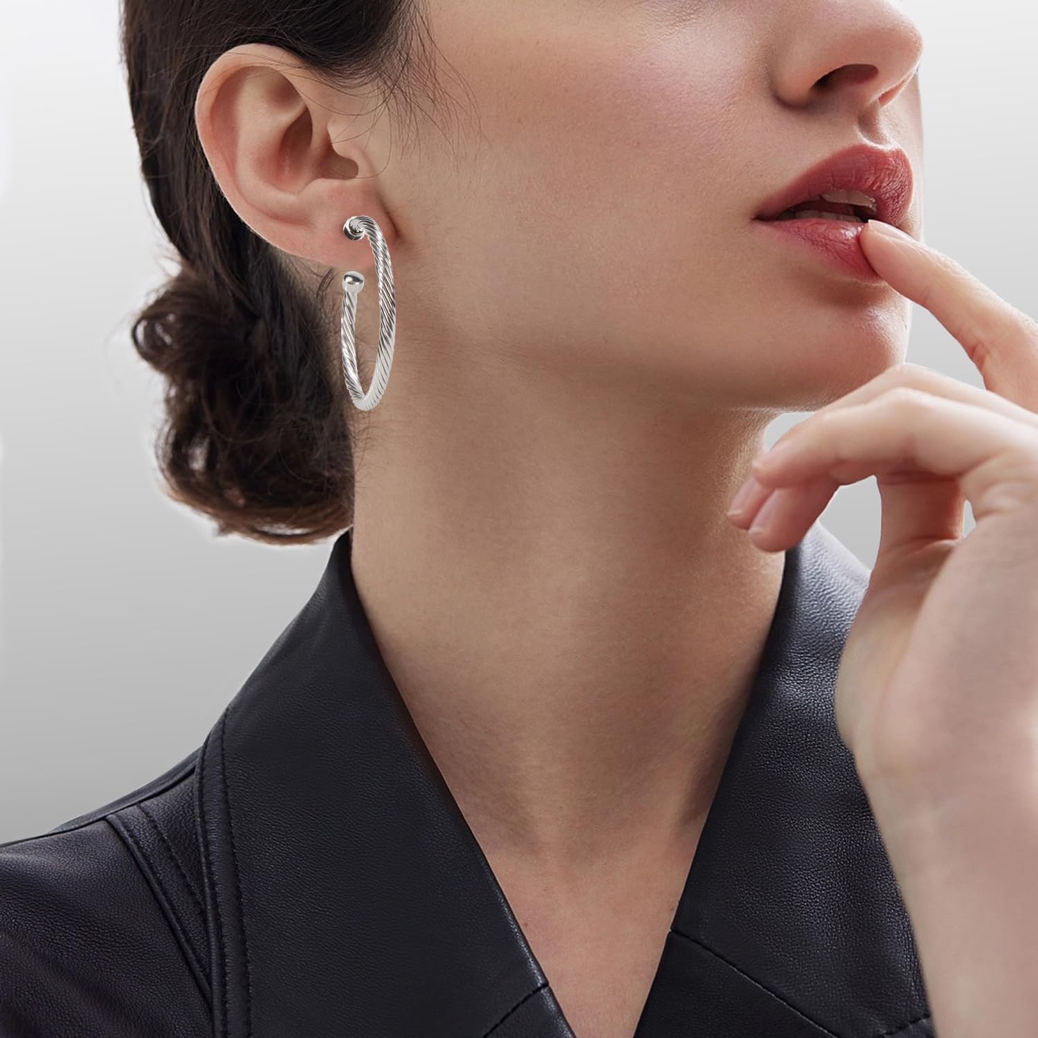 Designer Twisted Cable Wire Half Hoop Earrings 18K Gold Plated Two Toned Earrings Hoops for Women Gift - Image 2