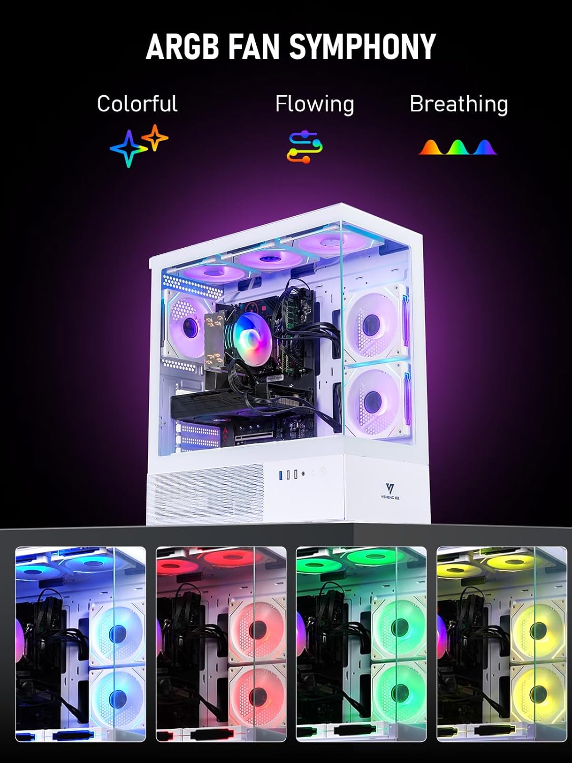 White ARGB Gaming PC Desktop Computer – Xeon E5 3.20GHz, RTX 2080 Ti 11GB, 32GB DDR4 RAM, 512GB SSD + 1TB HDD, Wi-Fi 6 & Bluetooth 5.4, 9× ARGB Fans, Windows 11, 800W PSU Gaming Tower for Gamers