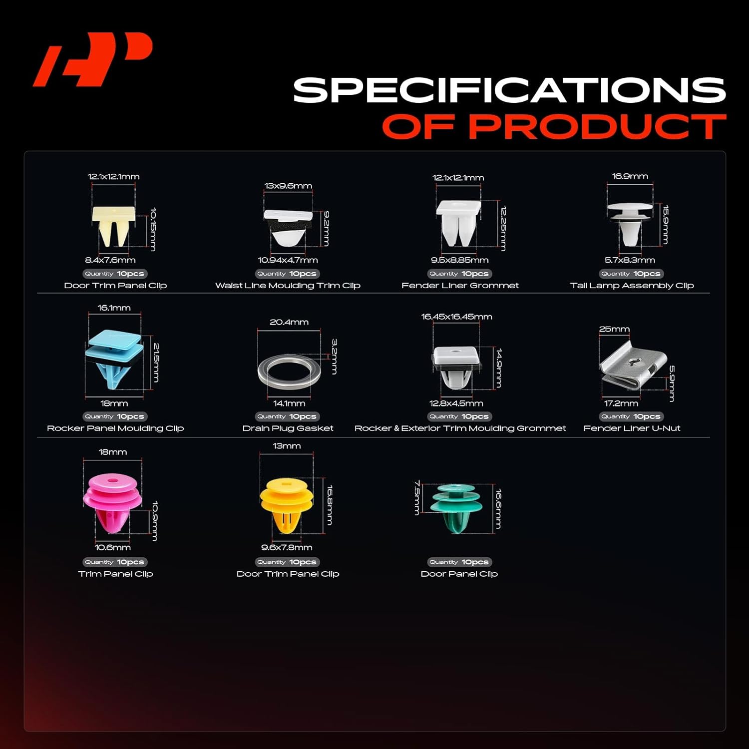 A-Premium 270-Pack (21-Type) Car Retainer Clip Kit Compatible with Hyundai Sonata 2015-2019 Bumper Fender Liner Door Panel Auto Push Pin Plastic Rivet Fastener Replacement Set w/Removal Tool