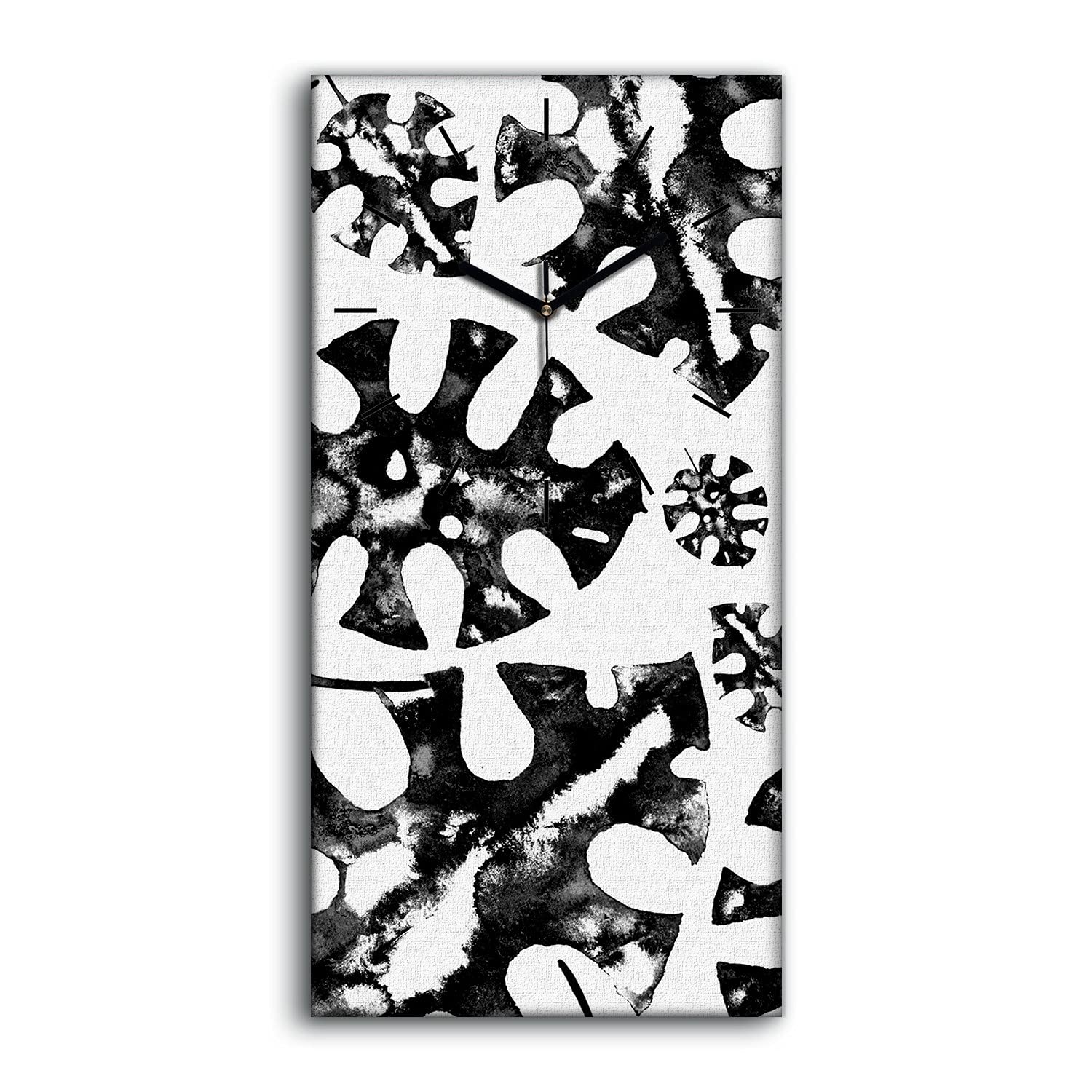 Horloge sur toile salon moderne au motif de jungle tropicale noir et blanc