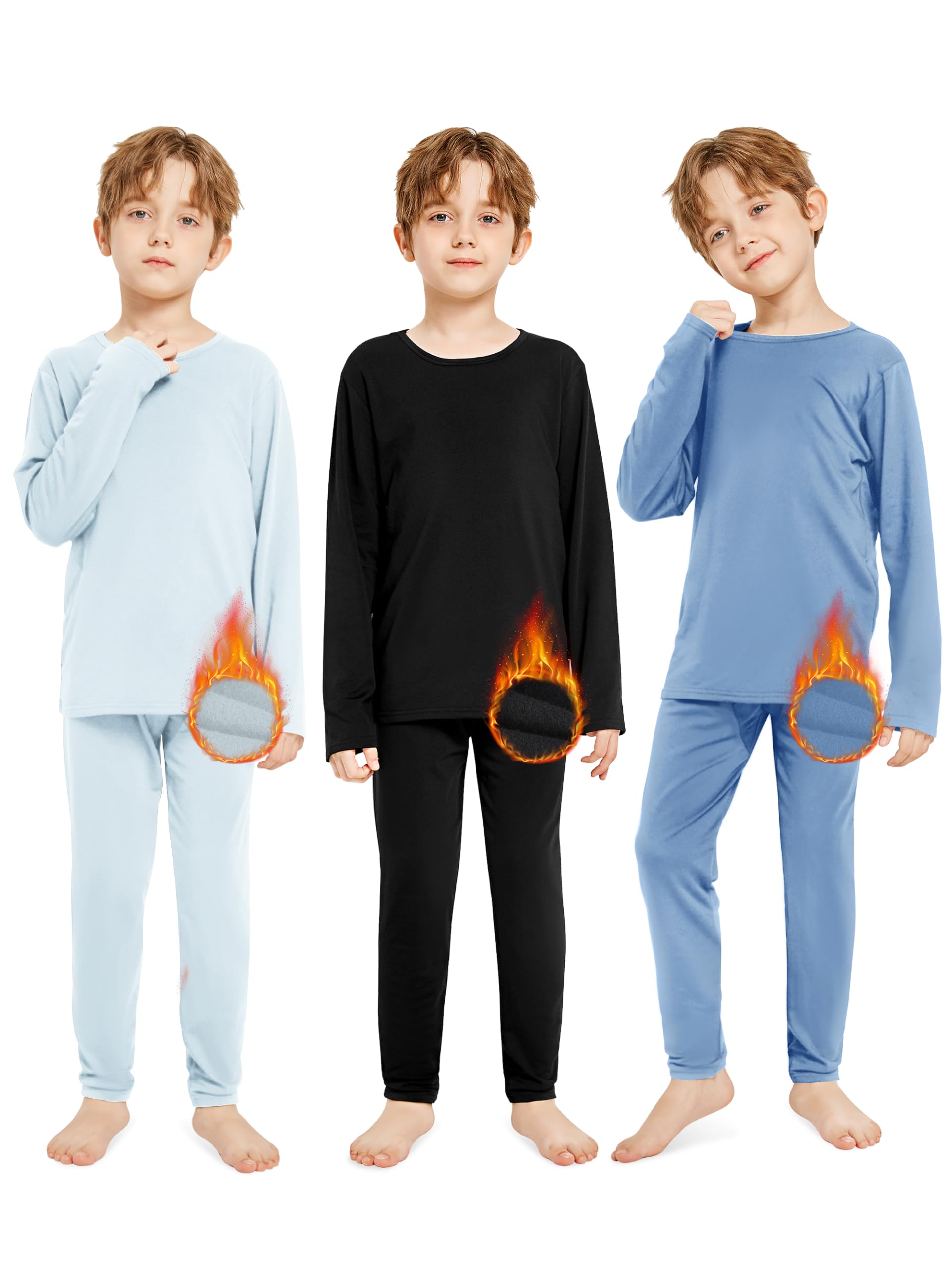 Resinta Kids Boys Thermal Underwear Set Kids Fleece Lined Base Layers Top & Bottom Toddler Long Johns for Kids Cold Winter