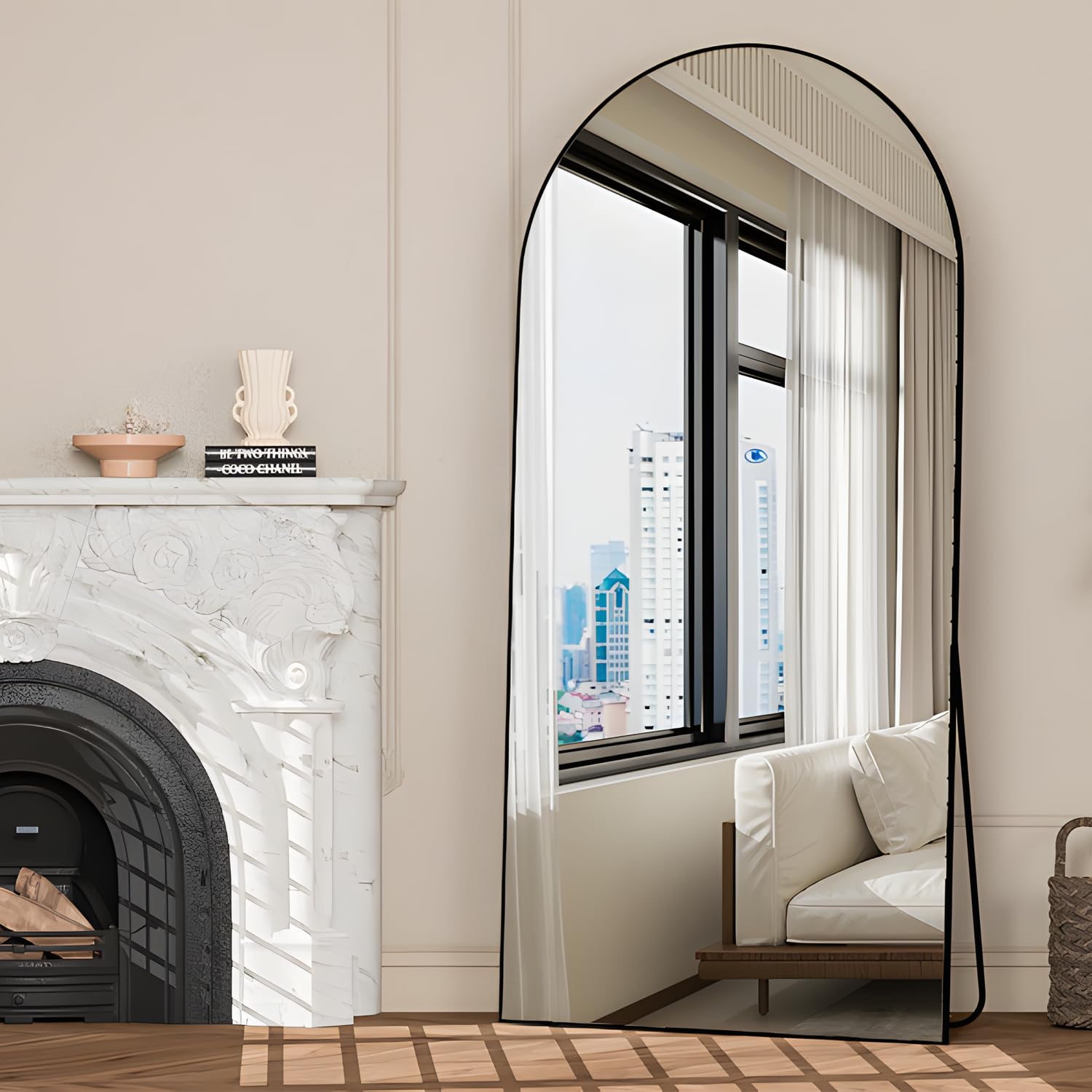 NEUWEABY Full Length Mirror 180x80cm Arched Mirror Full Body Black Standing Arch Floor with Stand Hanging or Leaning Against Wall for Bedroom Entry, Living Room