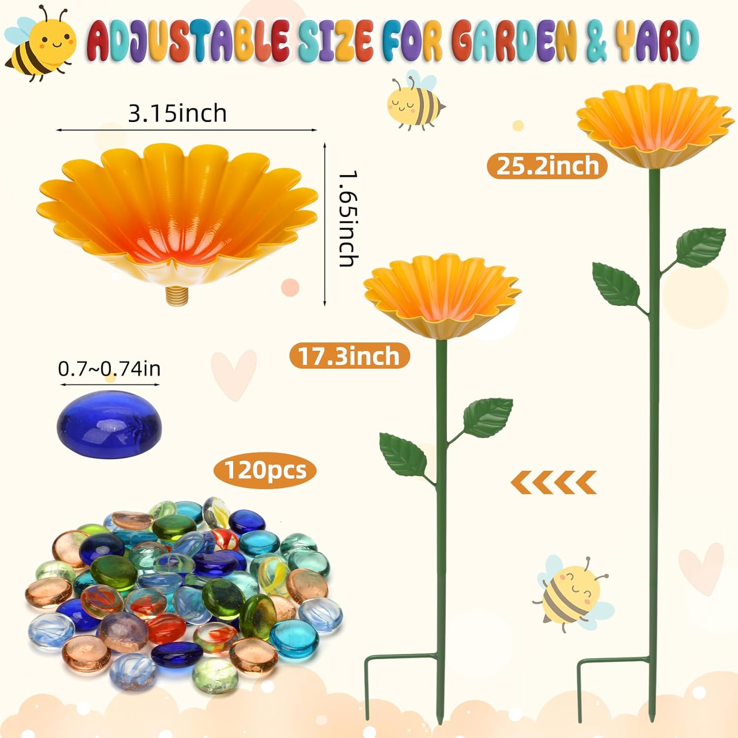 12 Pack Bee Watering Station, Bee Feeder for Garden Metal Butterfly Water Feeder Colorful Flower Design Bath Bowl with Glass Beads for Pollinators Outdoor Garden Yard & Patio Decor
