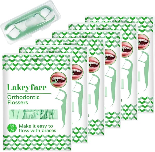 300 Count Orthodontic Flossers for Braces with Floss Dispenser, Brace Flossers for Kids Teeth & Adults, Dental Floss for