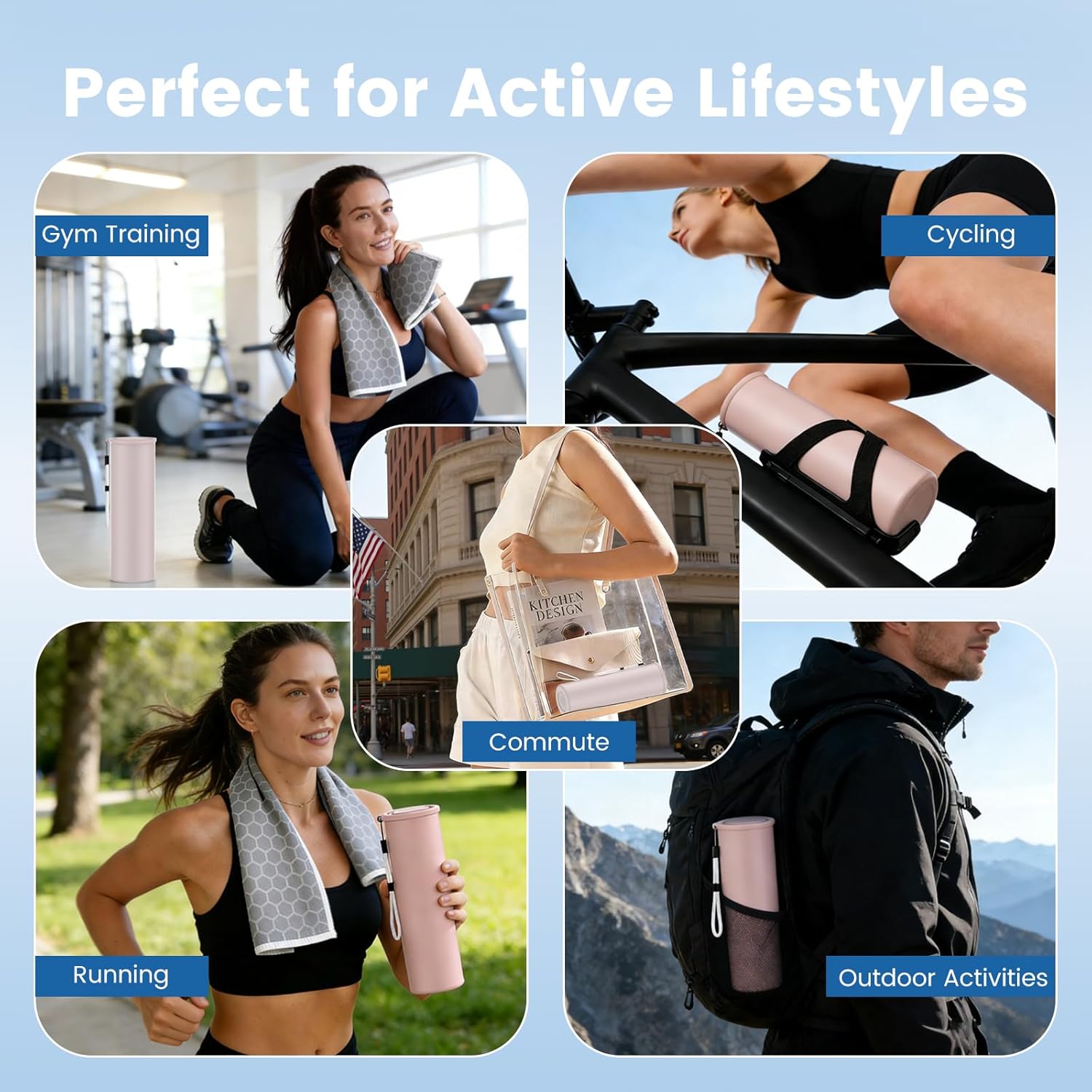 COOLING STATION 3-in-1 Portable Kit: Insulated Stainless Steel Bottle with Reusable Ice Bag & Cooling Towel. Long-Lasting Cold Relief for Daily Commute, Gym, Sports & Outdoor Travel. (pink)