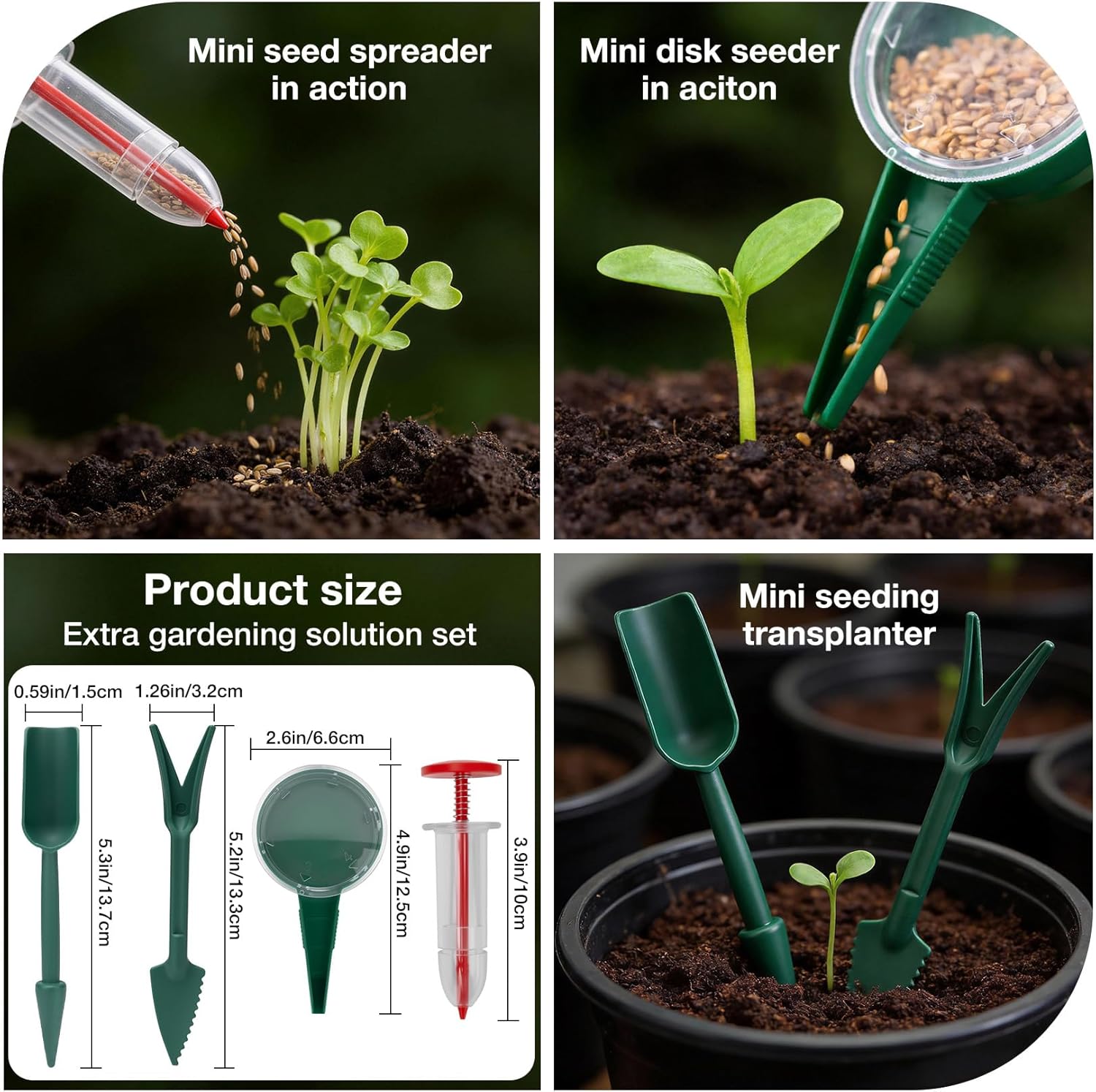 SHALL 8PC Galvanized Raised Garden Bed Kit, 3Pc 2x2x1ft Round Planter Boxes Outdoor W/Mini Seed Spreader, Disk Seeder, 2X Seeding Transplanters, Protective Gloves for Flowers Fruits Vegetables Herbs