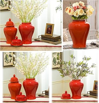 Red Ceramic Temple Jar, Decorative Handmade Ceramic Ginger Jar with Lid, Ceramic Vase Jar, for Home Decor, Tea Cans, Storage Jars [Energy Class A]