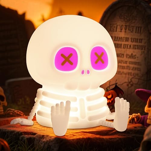 Ammonite Skeleton Night Light, Silicone Skull Lamp, 8 Colors & 2-Level Adjustable Warm Light, Touch Control LED Bedside Lamp for Home, Summerween Party, Halloween Decor, Gift for Christmas Birthday