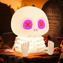 Ammonite Halloween Skeleton Night Light &ndash; 8-Color RGB &amp; 2-Level Dimming Silicone Skull Lamp, Touch Control Decor with Spooky Glow Effect, Halloween Party, Kids Bedroom, Gift for Christmas Birthday