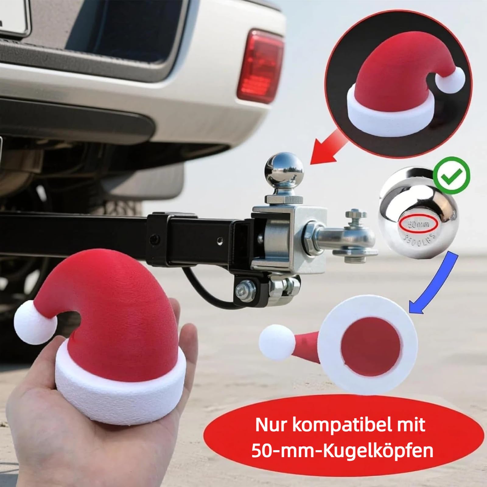 Lustige Weihnachtsmütze Anhängerkupplung Abdeckung – 3D Gedruckt Kappe AnhäNgerkupplung Weihnachtsdekoration für Auto & Anhänger Verhindert Rost des EmpfäNgerrohrs