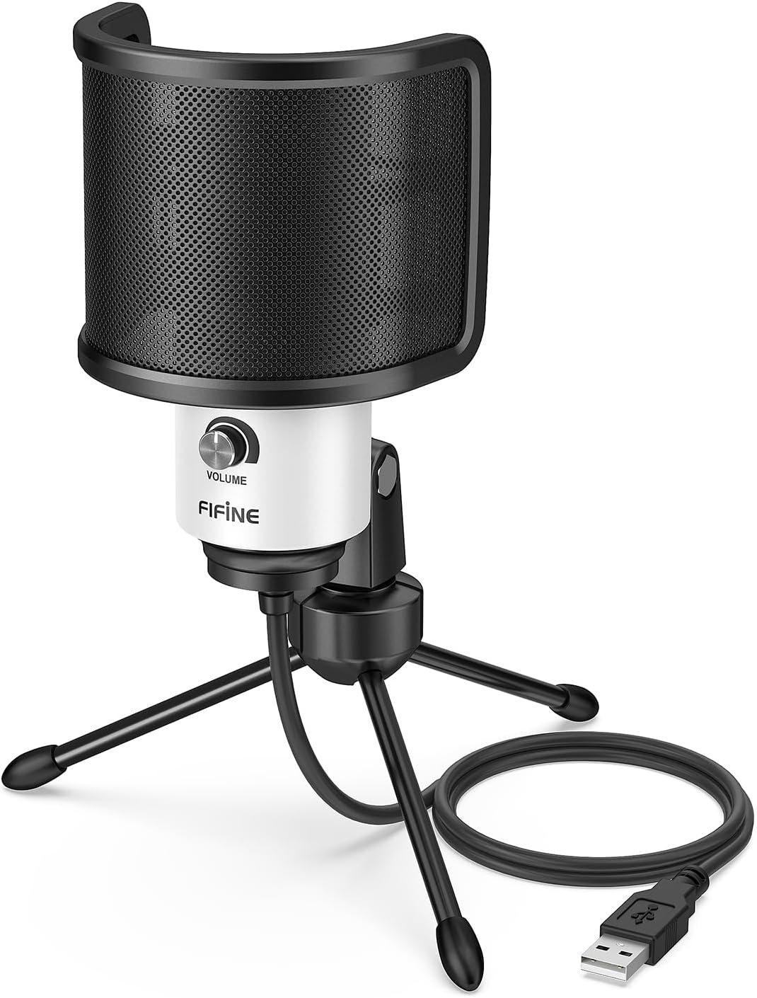 FIFINE USB Podcast Microphone with Pop Filter Bundle, Studio Recording Microphone with Volume Knob for Voice-Over, Mic Pop Screen with Metal Mesh for Online Meeting, YouTube, Streaming (K669W+U1)