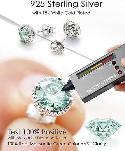 Miniatura 2 de 2CT Round Cut Aquamarine Moissanite Earrings 18 K White Gold Plated S925 Sterling Silver Earrings Blue Moissanite Hypoallergenic Earrings For Women