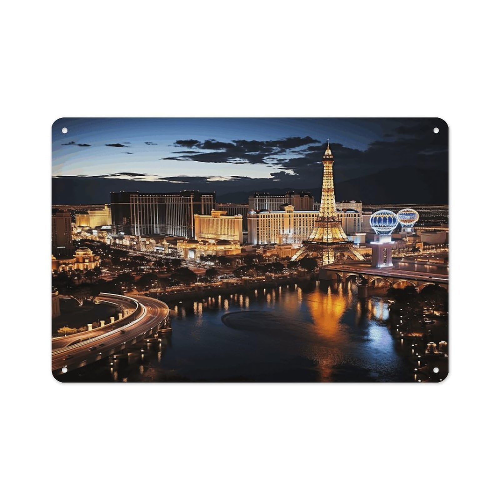 VstaDank Metal Aluminum Las Vegas Night View Sign Wall Decor Vintage Metal Sign Plaque Boho Wall Hanging Decor Sublimation Picture Panel Personalized Plaque Poster 8x12in