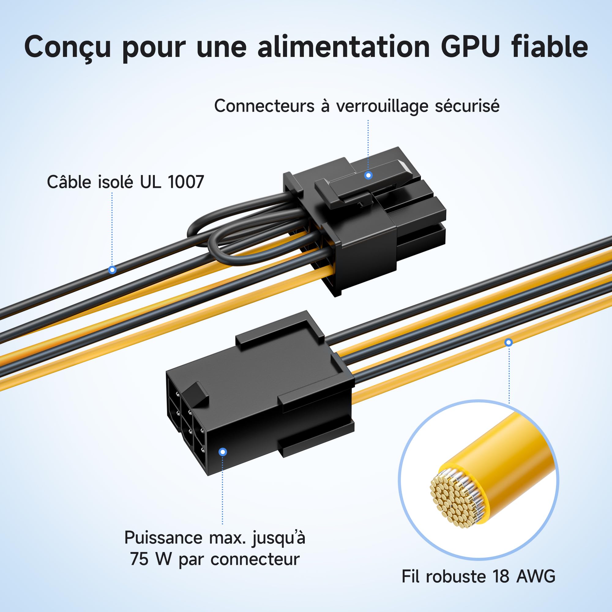 Cable Matters Câble Adaptateur d'alimentation PCIe 6 Broches à 8 Broches de Ensemble 2 Pièces - 10cm