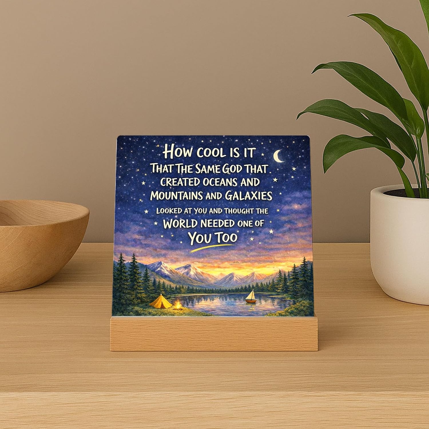 Christian Inspirational Desk Decor Sign - Baby Boy Nursery Decor Kids Room Desk Decor Gifts For Toddler Boys Baptism First Communion Gifts For Boys Bedroom Mountain Art Motivational Table Sign image 5