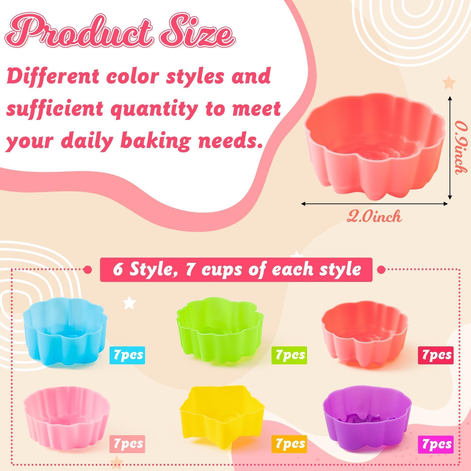 R HORSE 42P Lotu Baking Cup Formen Silikon Muffin Formen, Wiederverwendbare Backformen Lotusblume Sonnenblume Rose Form, Leicht Zu reinigen Antihaft Backwaren für Eis Kuchen Pudding