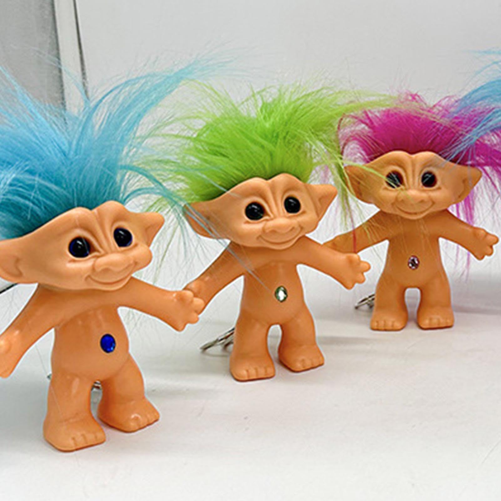 Keychain Doll, Good Luck Troll Dolls Key Holder, Crazy Colour Hair