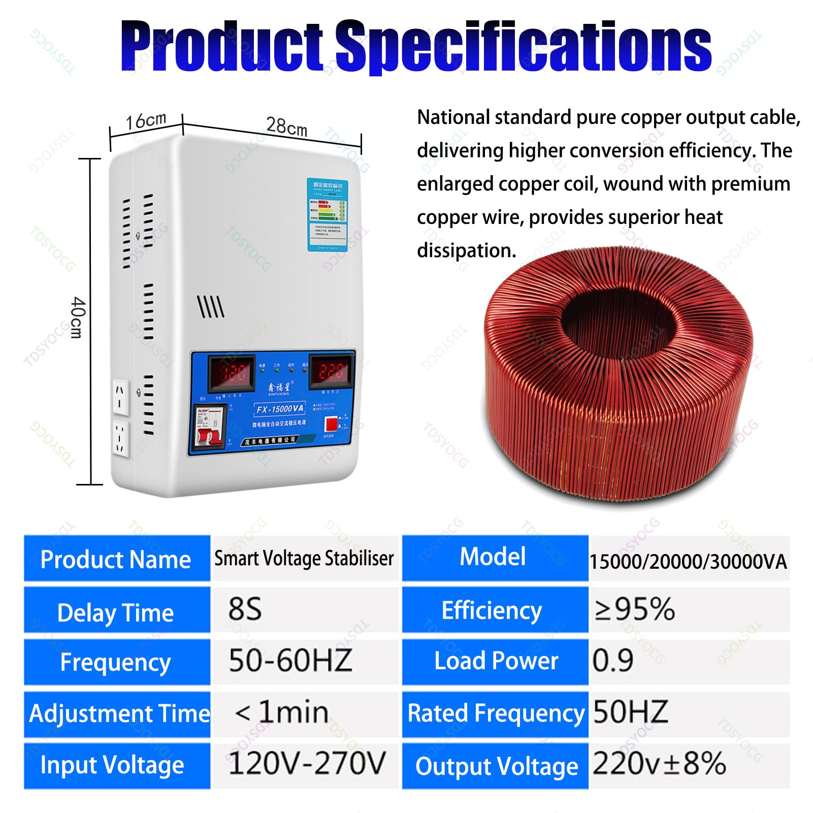 Genérico Estabilizador de Tensión Automático 220V con Convertidor Integrado, Diseño Compacto para Aire Acondicionado y Dispositivos de Alta Potencia 15000W/20000W/30000W