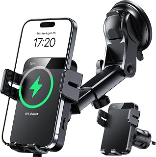 Wireless Car Charger 15W Auto Clamping Phone Holder Dash Windshield Vent