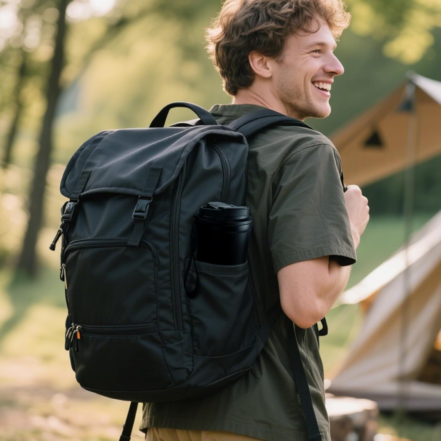 Insulated Travel Coffee Mug, 13oz Leakproof Coffee Tumblers With Strap & 2-In-1 Lids, Vacuum-Insulated Stainless Steel Reusable Coffee Cup For Hot & Cold Drinks(Black) - Image 6