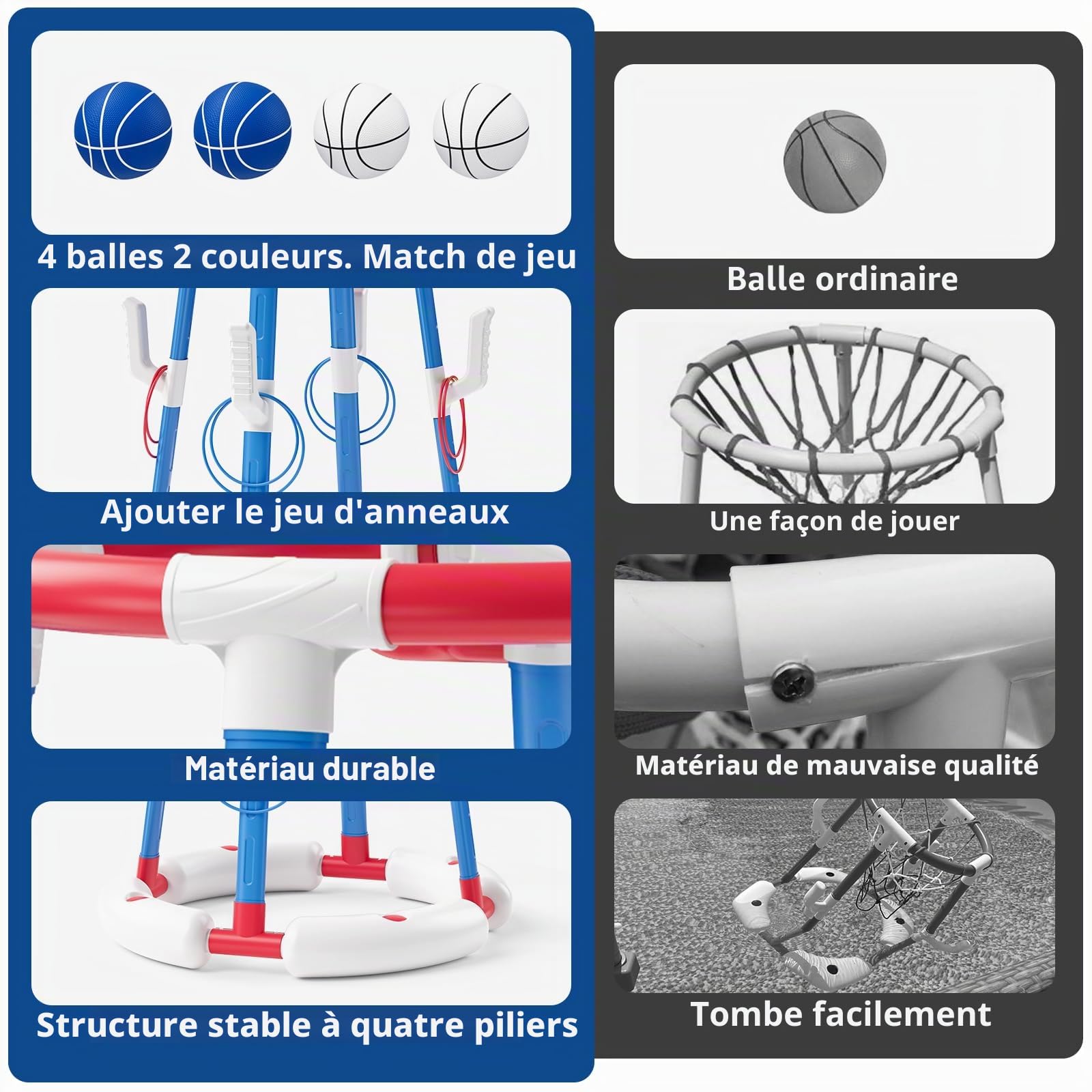 HYES Panier de Basket Flottant pour Piscine, Pool Basketball Hoop, Jouets de Piscine avec 4 Boules 8 Anneaux, Jeu de Basket d'eau en Plein air Intérieur pour Garçons Filles Enfants Adulte, Rouge