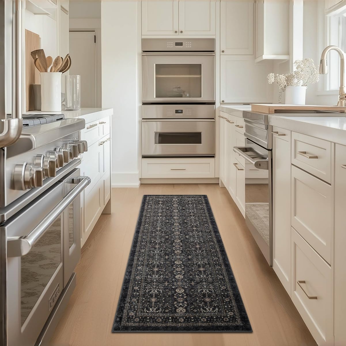 Ruaruarug Area Rug Non Slip Machine Washable Ultra Soft Living Room/Bedroom/Kitchen/Outdoor/Classroom Black Grey, 2'×6'