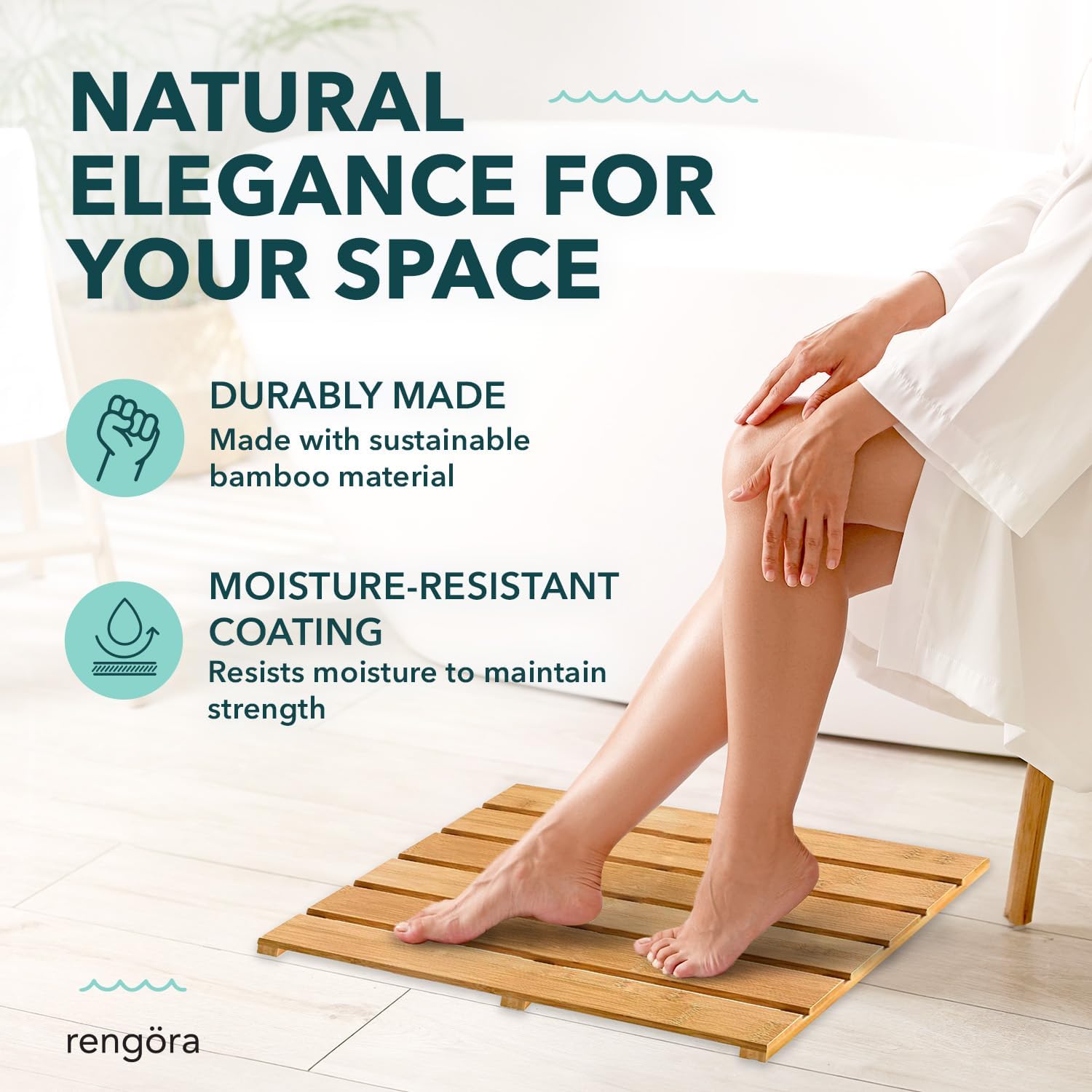 Outdoor Bamboo Bath Mat 19.5x12.5", Non-Slip Bamboo Shower Mat for Indoor/Outdoor Shower Floor, Spa Decor for Sauna Floor, Wood Bathroom Accessories, Wood Bath Mats, Spa Room Decor for Bathroom
