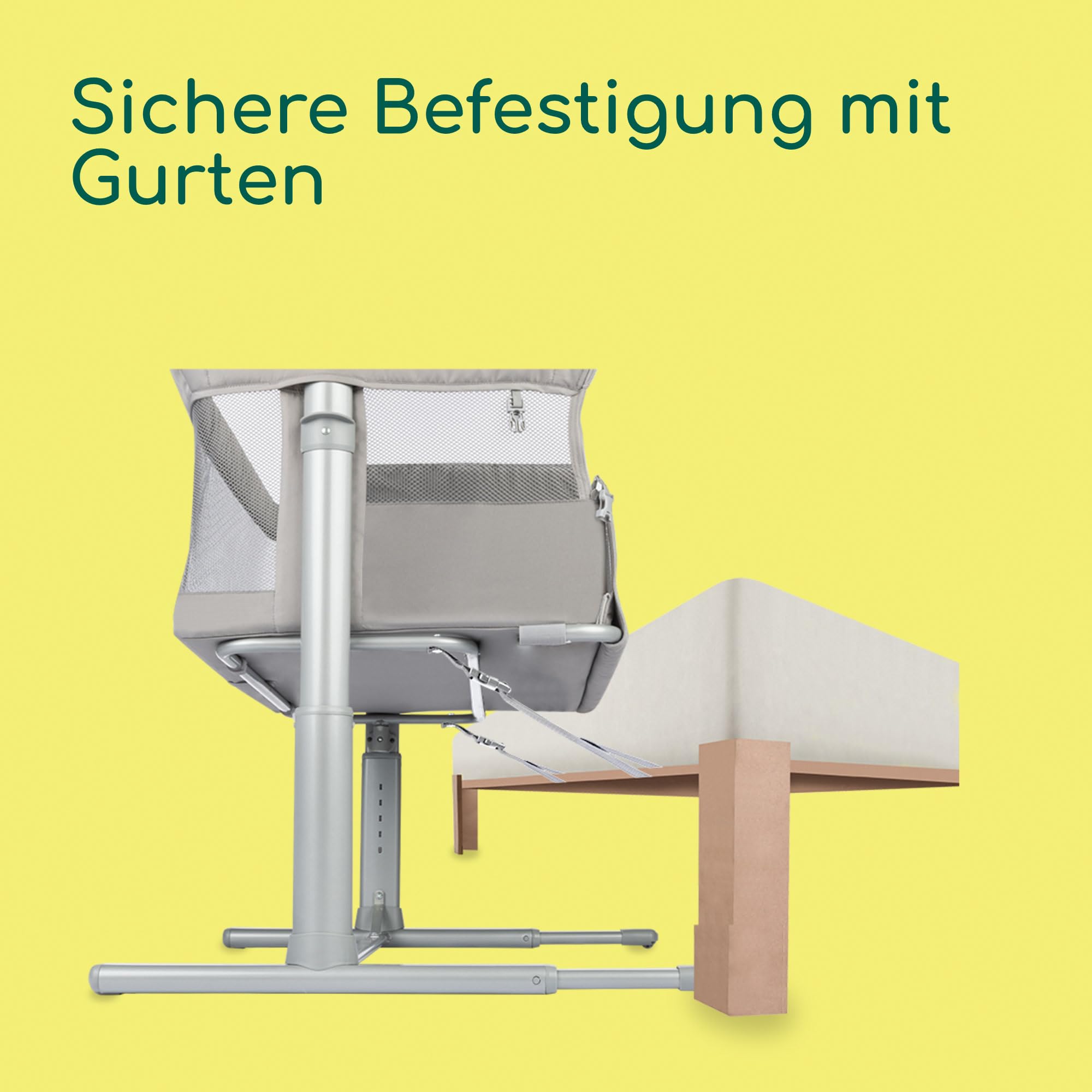 Bebeconfort Zina Co-Sleeper & Beistellbett Baby Von der Geburt bis zu 6 Monaten (0-9kg), Klappbares Beistellbett, 5 verstellbare Höhen, Verstellbare Matratze, Mineral Grey