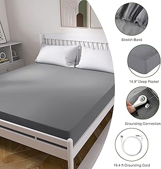 Grounding Sheets Queen Size, Earth Grounded Fitted Bed Sheet with 10% Pure Silver Fiber + 90% Organic Cotton, for Improved Sleep & Wellness (Dark Gray, Queen - 80"x60"x15")