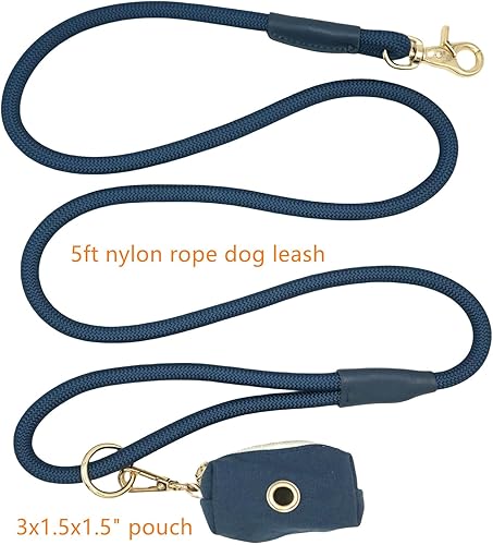 Miniatura 8 de Correa de cuerda de nailon para perro de 5 pies con soporte para bolsa de excrementos, correa de perro resistente a presión, cómoda correa de cuerda
