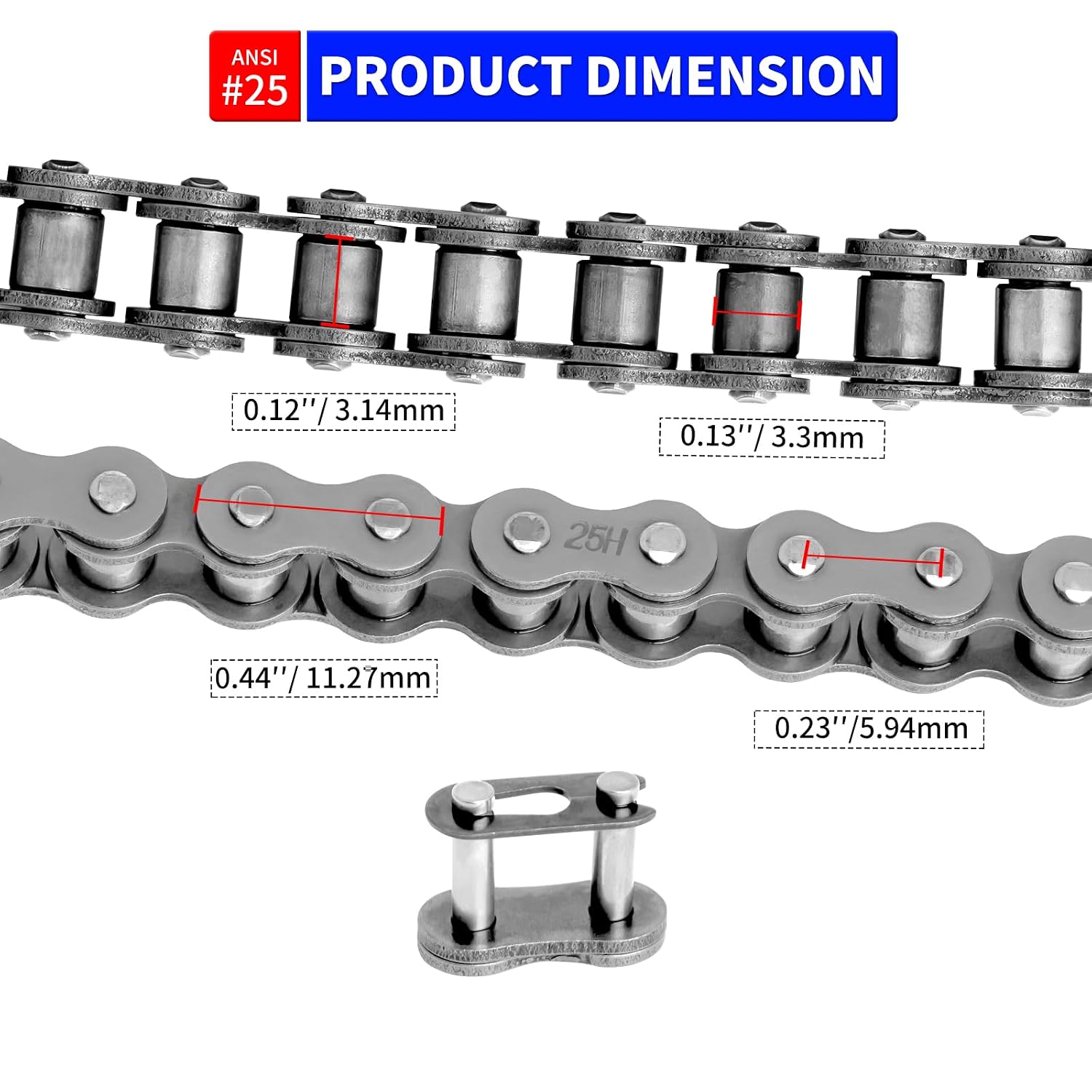25 Roller Chain 132 Link with 10 Master Links and Chain Breaker, #25 Drive Chain Compatible with Razor MX500 MX650 SX500 Dirt Bike XRF500 MiniMoto, Fit for Motocross/Mini Bikes/Electric Dirt Bikes