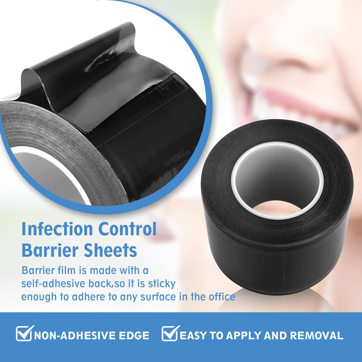 1200 Sheets Black Dental Barrier Film Roll with Dispenser Box 4" x 6" Disposable Barrier Tape for Dental Clinic Tattoo Beauty Salon 1200 Sheets/Roll 1 Roll