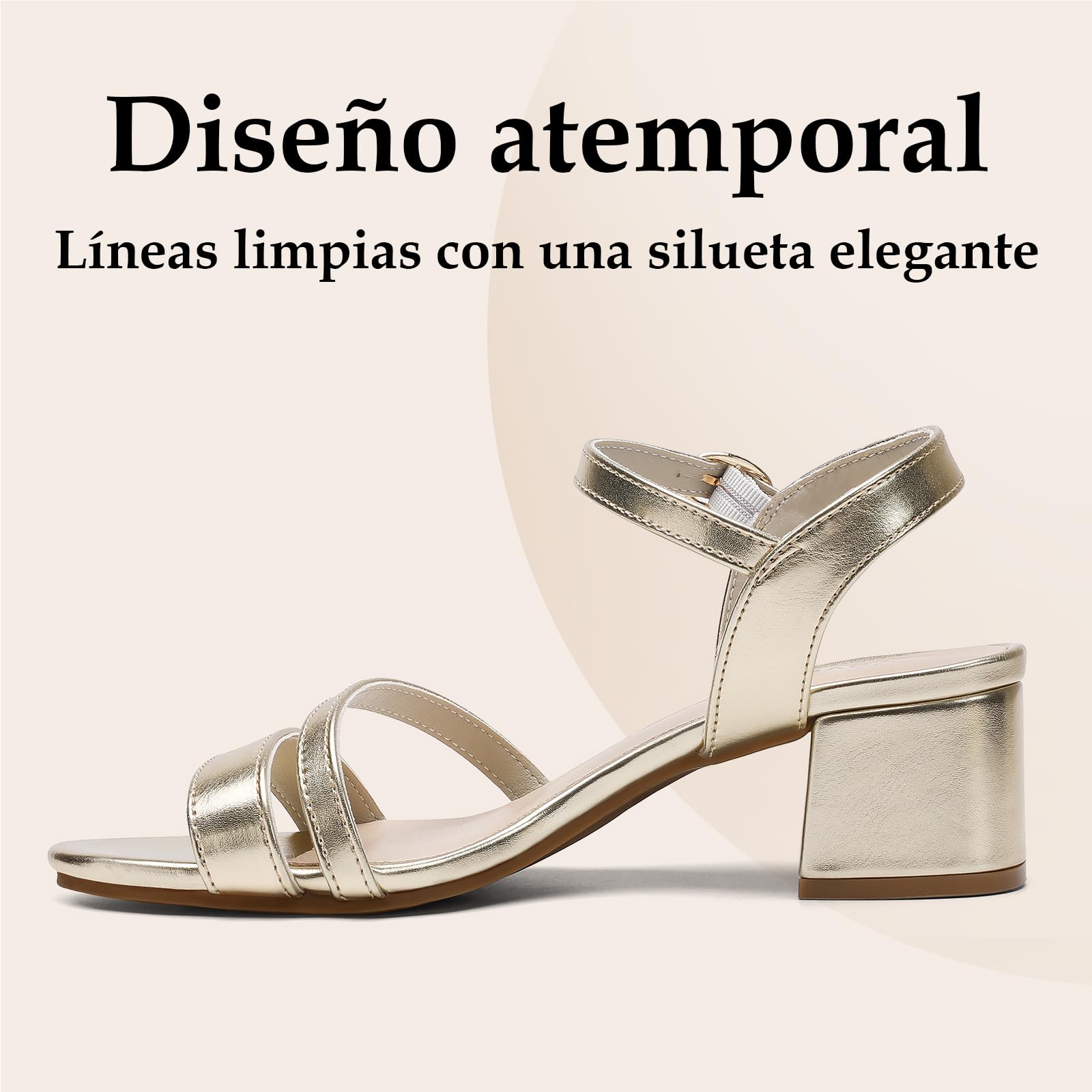 Yavero Sandalias Mujer Tacón Ancho Elegantes con Hebilla Metálica para Oficina y Eventos 36-41