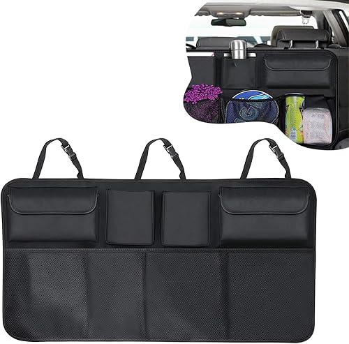 Organizador de maletero de automóvil, almacenamiento grande para colgar en el maletero con correas ajustables, bolsa de almacenamiento plegable
